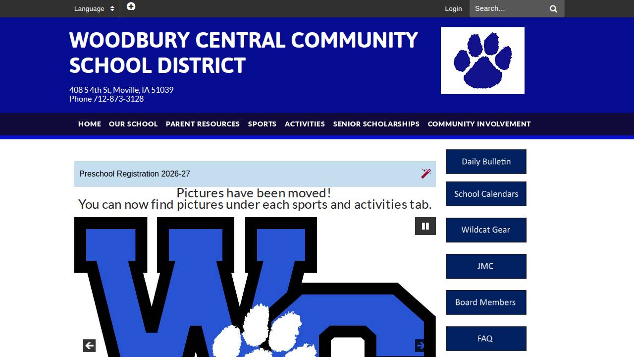 Woodbury Central Comm School District website screenshot