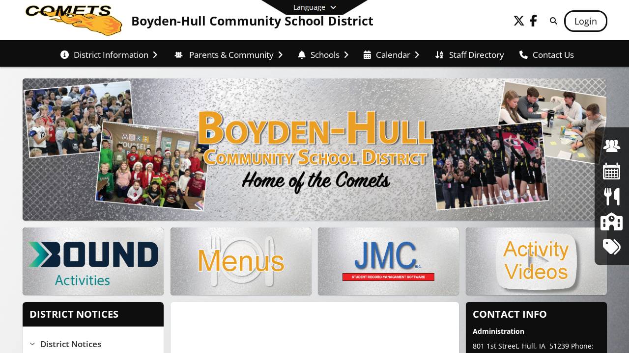 Boyden-Hull Comm School District website screenshot