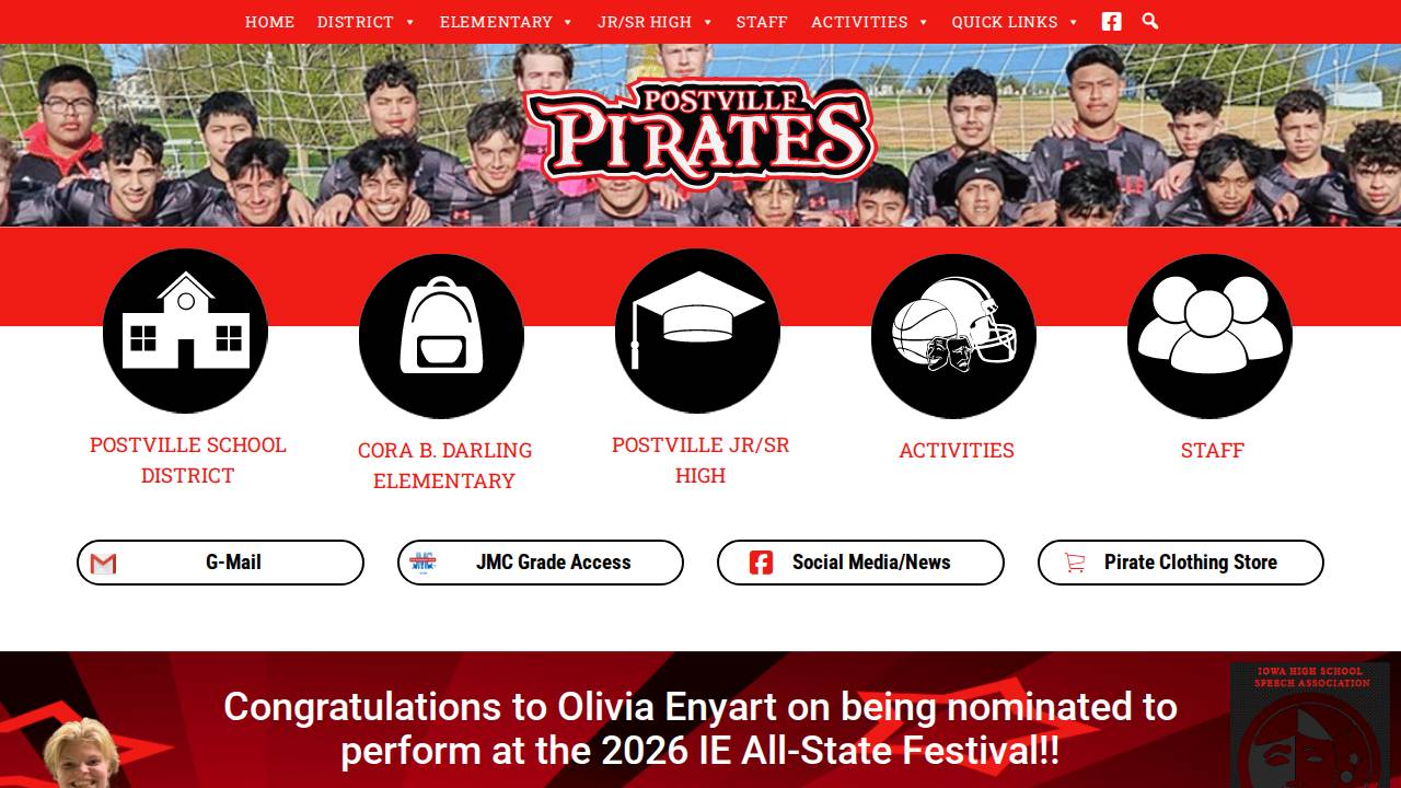 Postville Comm School District website screenshot