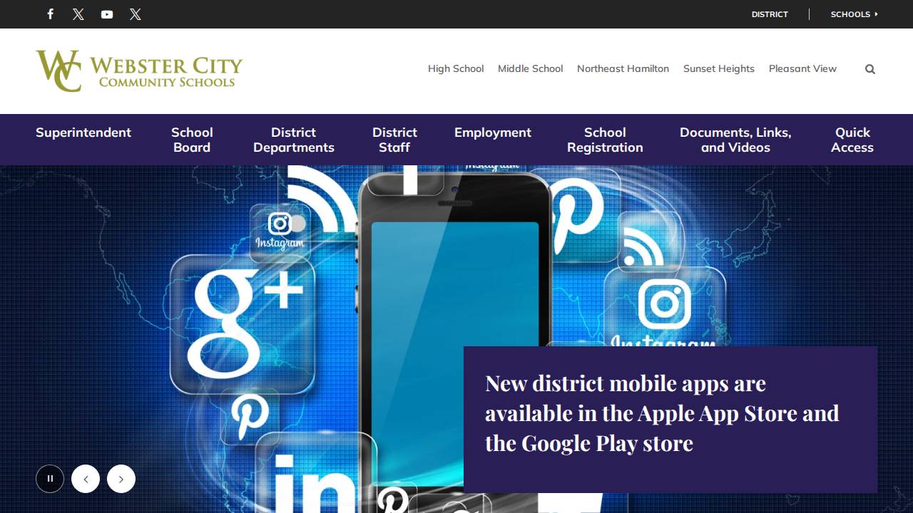 Webster City Comm School District website screenshot