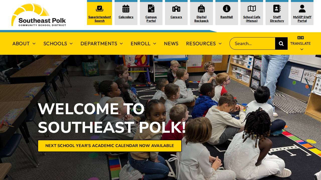 Southeast Polk Comm School District website screenshot