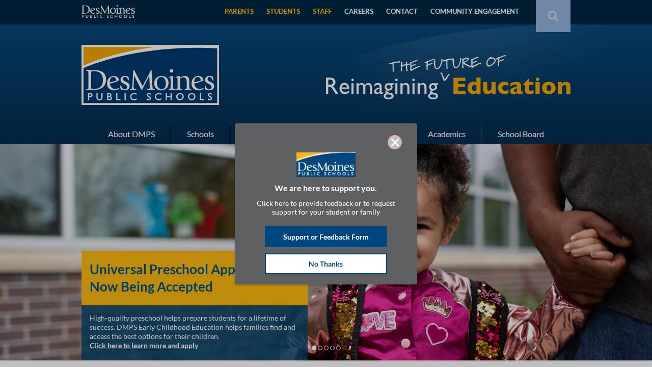 Des Moines Independent Comm School District website screenshot