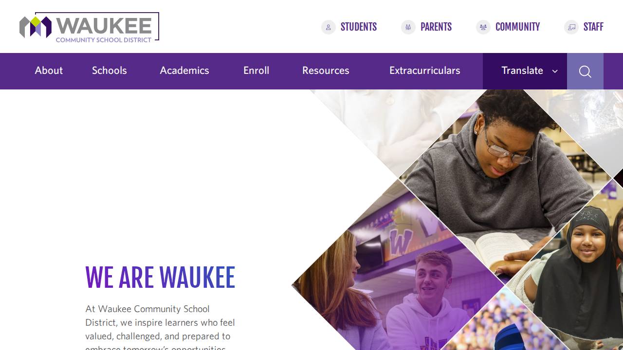 Waukee Comm School District website screenshot