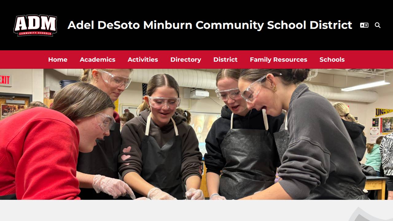 Adel DeSoto Minburn Comm School District website screenshot