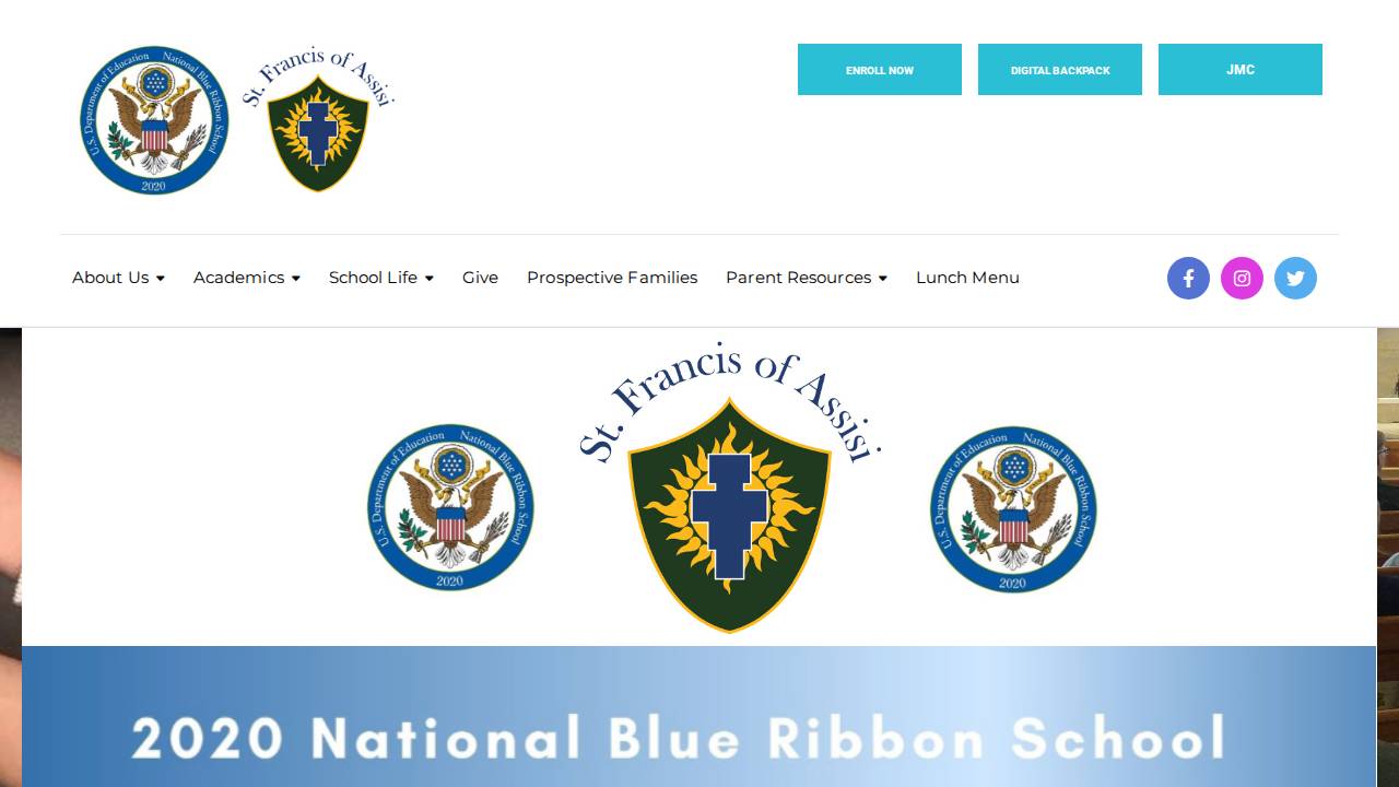 St. Francis of Assisi School website screenshot