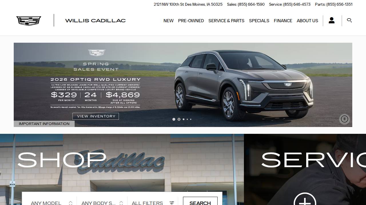 Willis Cadillac website screenshot