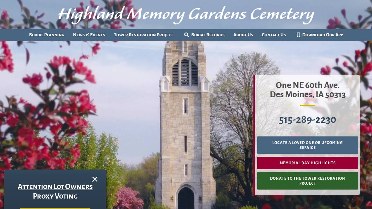 Highland Memory Gardens website screenshot