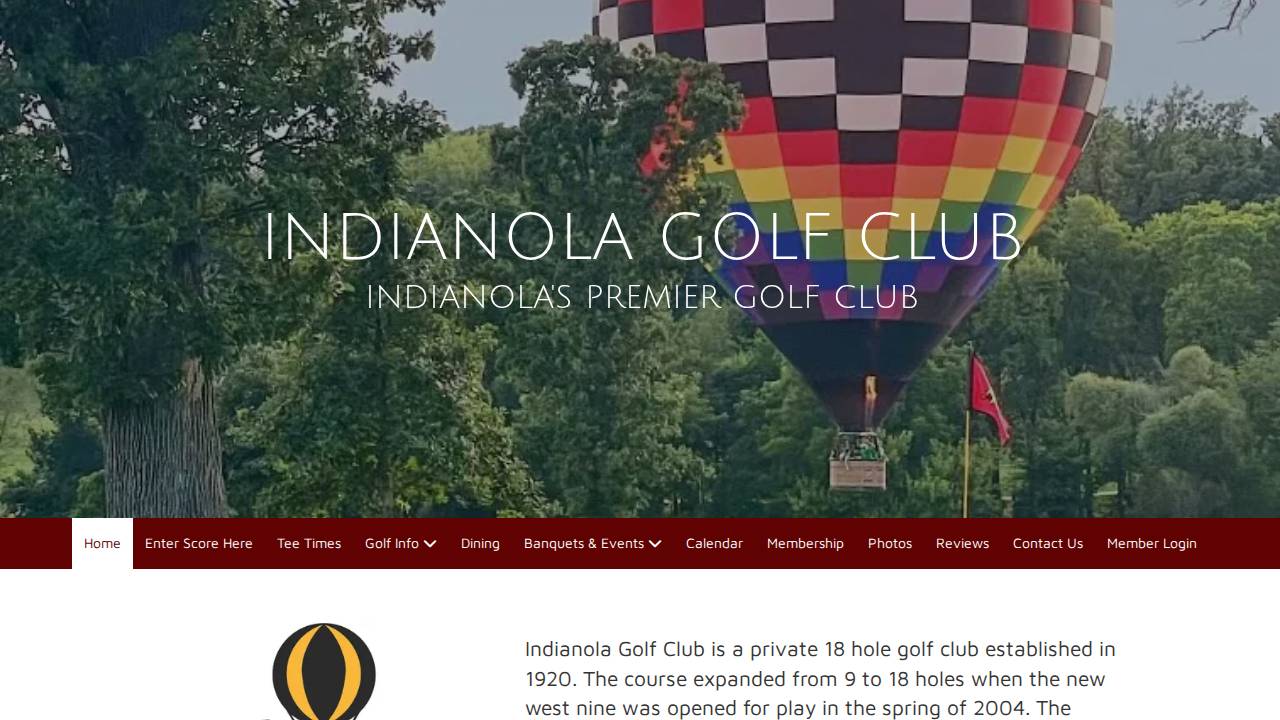 Indianola Golf Club website screenshot