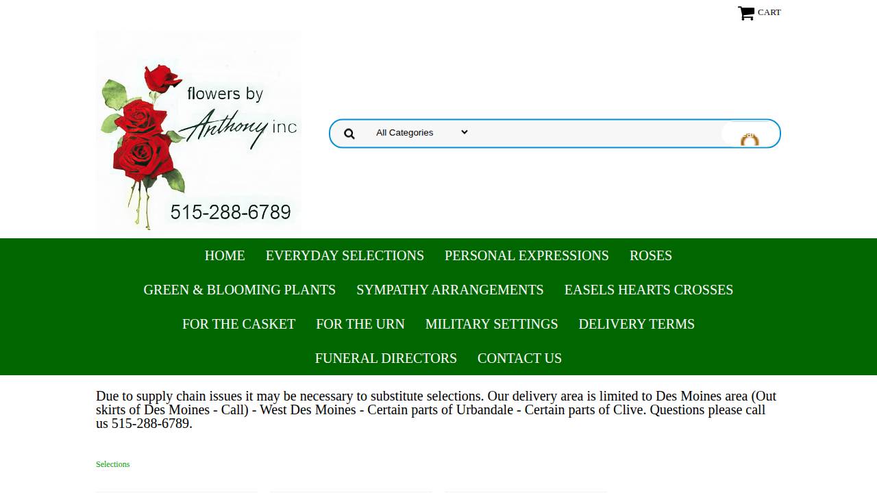 Flowers By Anthony Inc. website screenshot