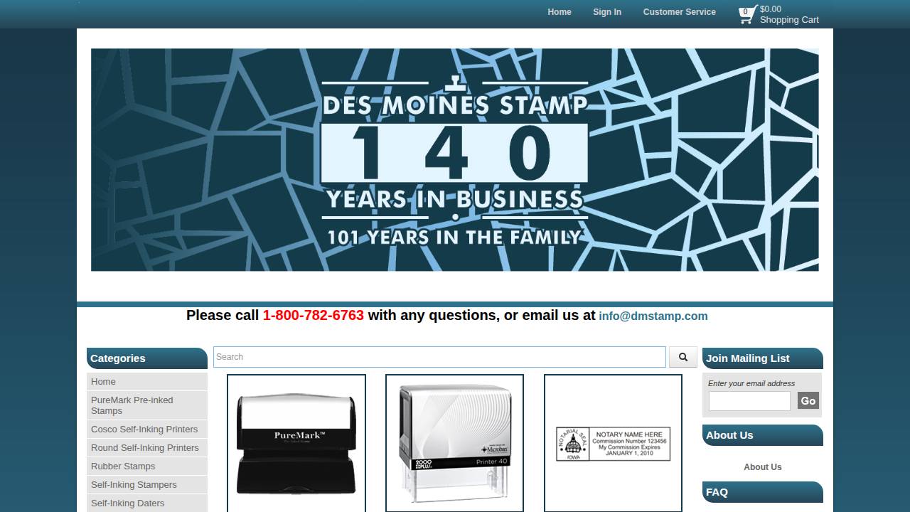 Des Moines Stamp Mfg Co. website screenshot