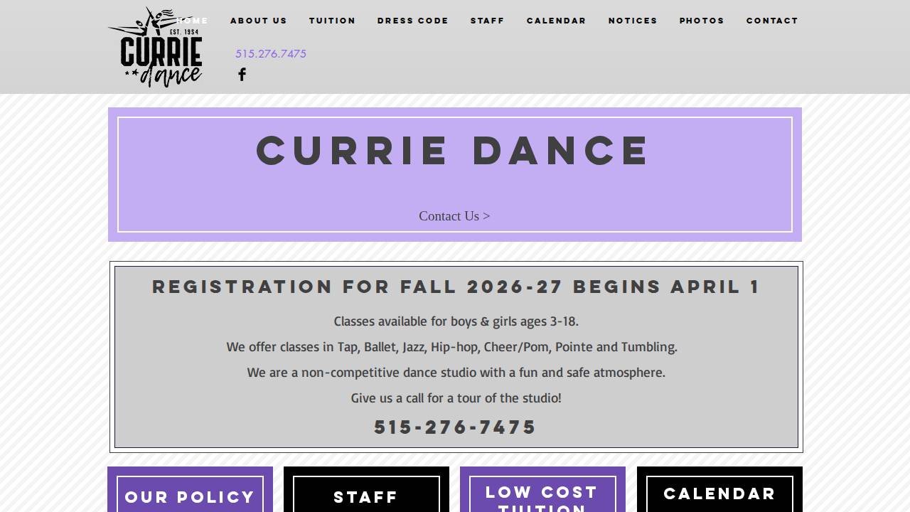 Currie Dance Studio website screenshot