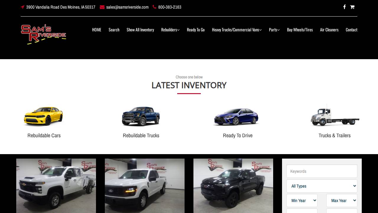 Sams Riverside Auto Parts website screenshot