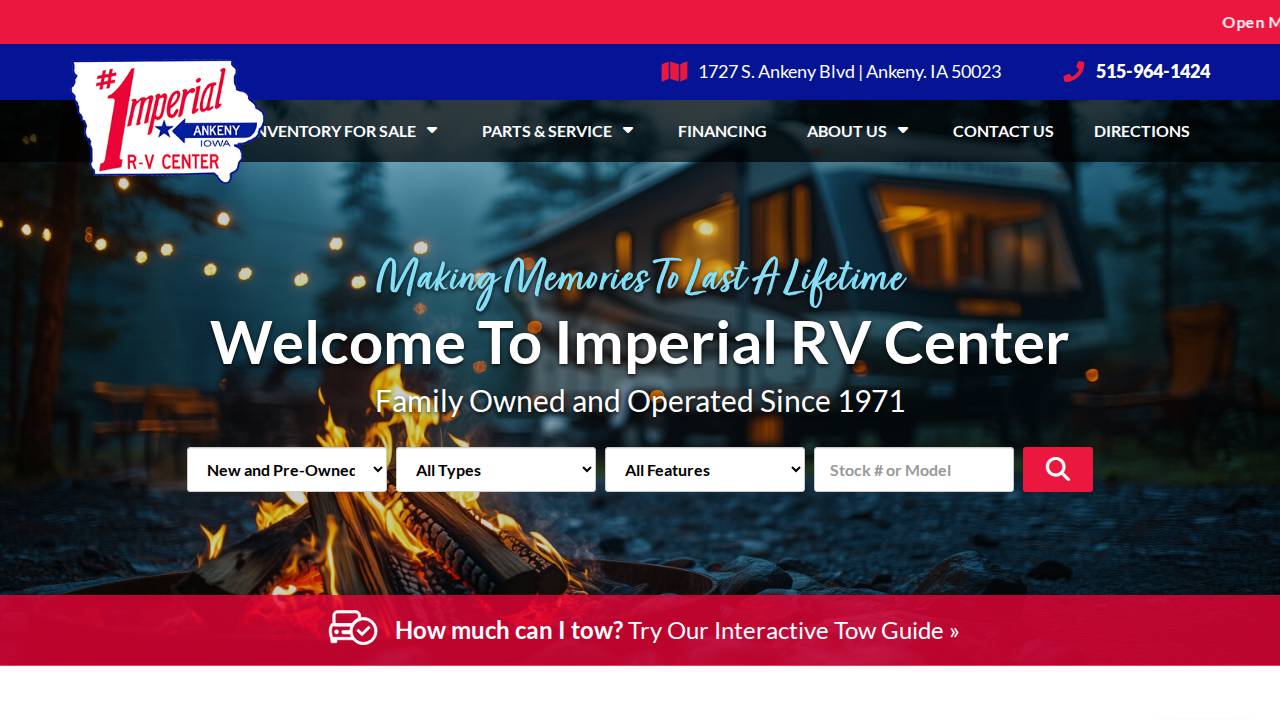 Imperial R V Center website screenshot