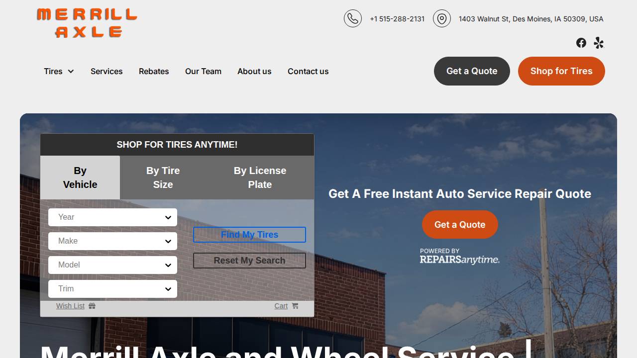 Merrill Axle & Wheel Service Inc. website screenshot