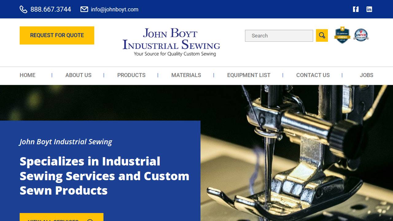 John Boyt Industrial Sewing Inc. website screenshot