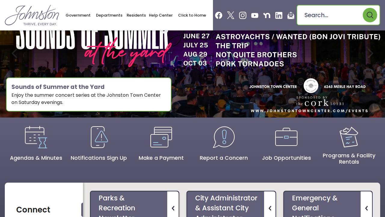 City Of Johnston website screenshot
