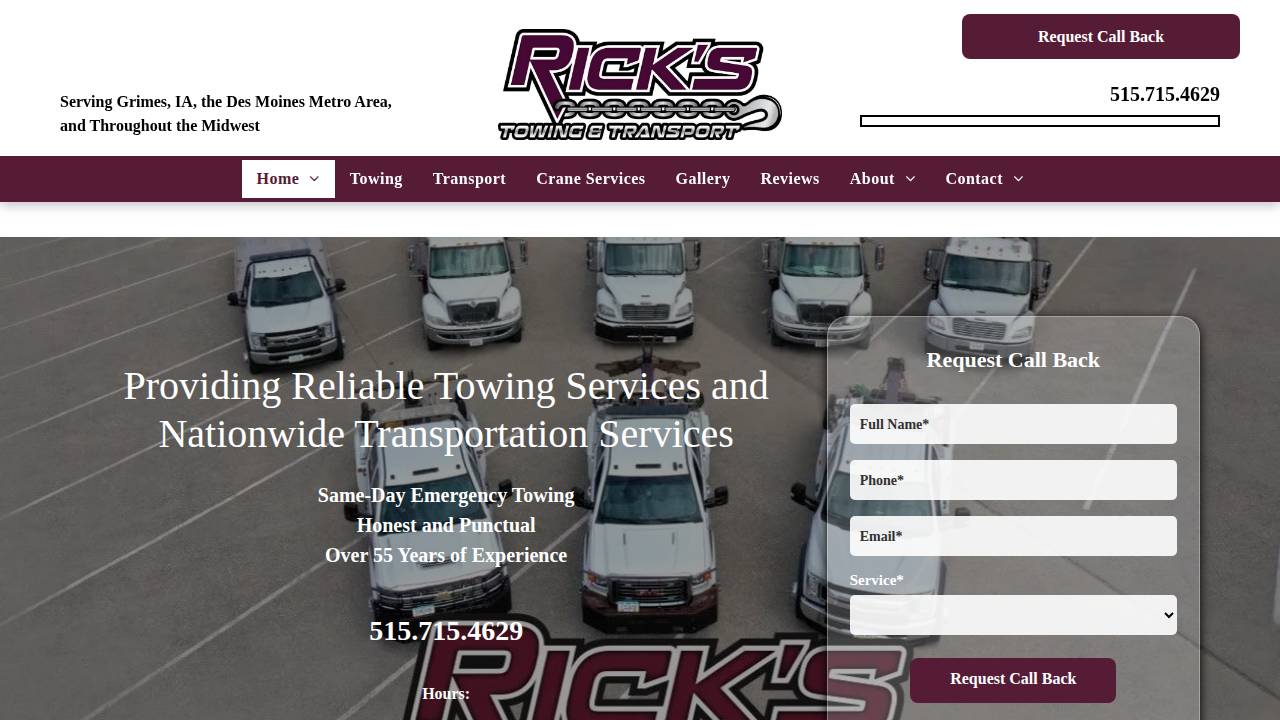 Ricks Towing Inc. website screenshot