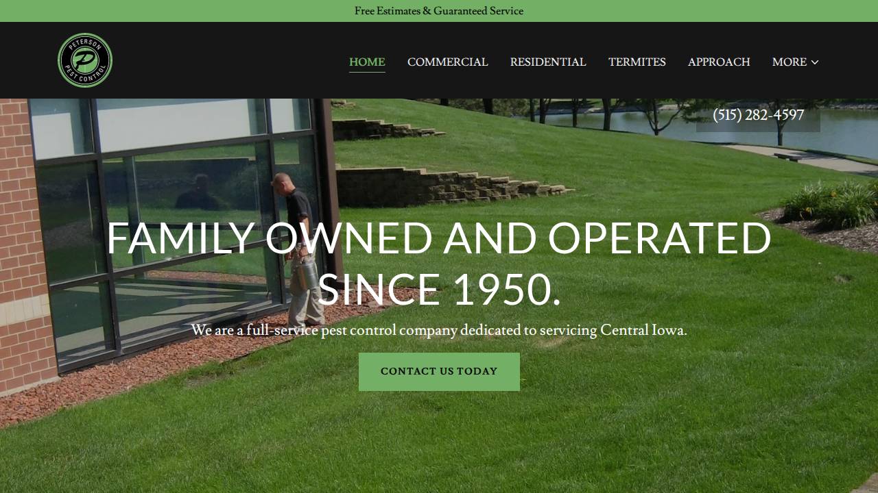 Peterson Pest & Termite Controlinc website screenshot
