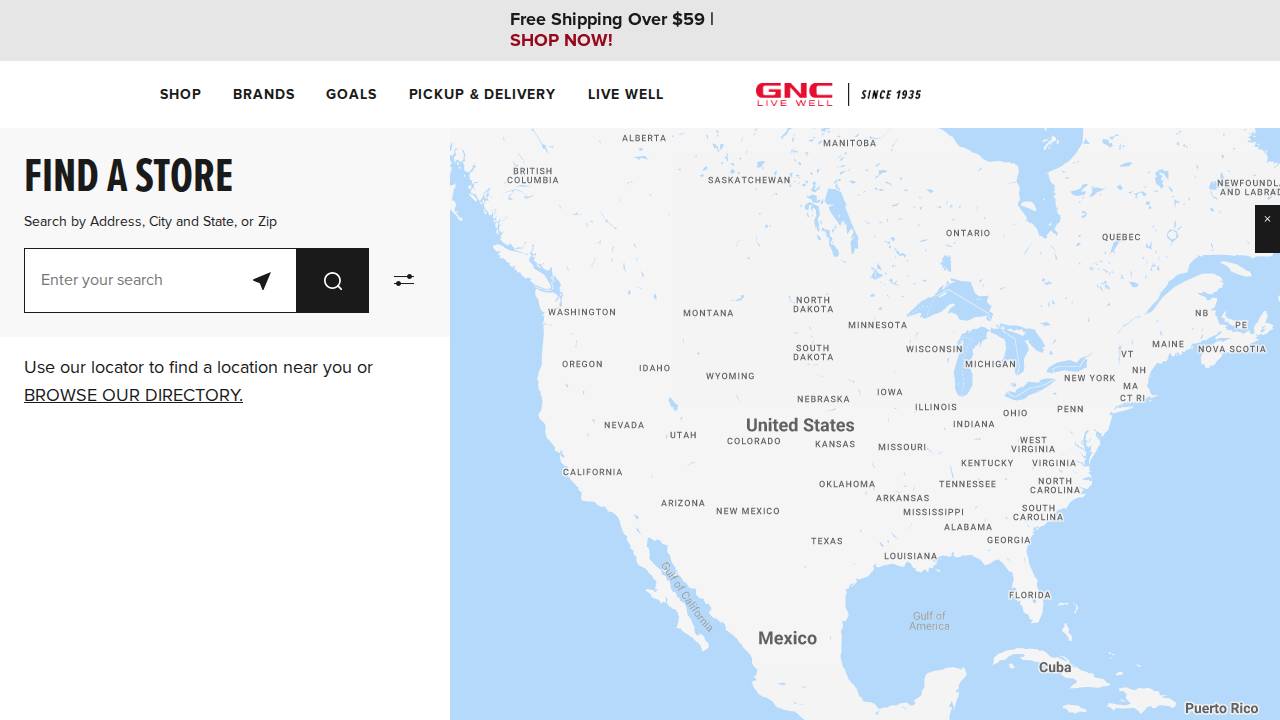General Nutrition Center website screenshot