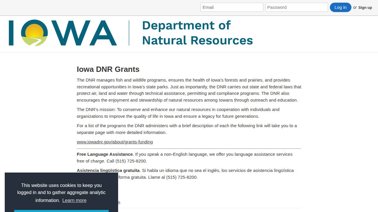 Iowa Dept Of Natural Resources website screenshot
