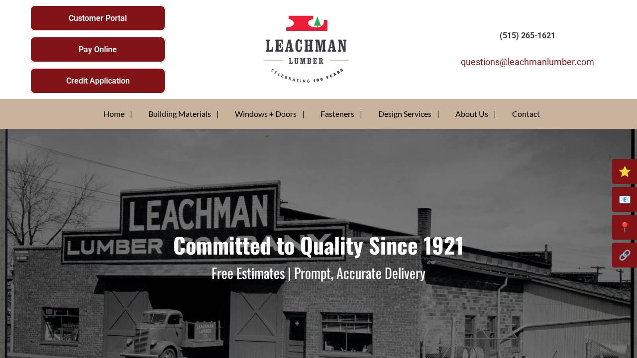Leachman Lumber Company website screenshot