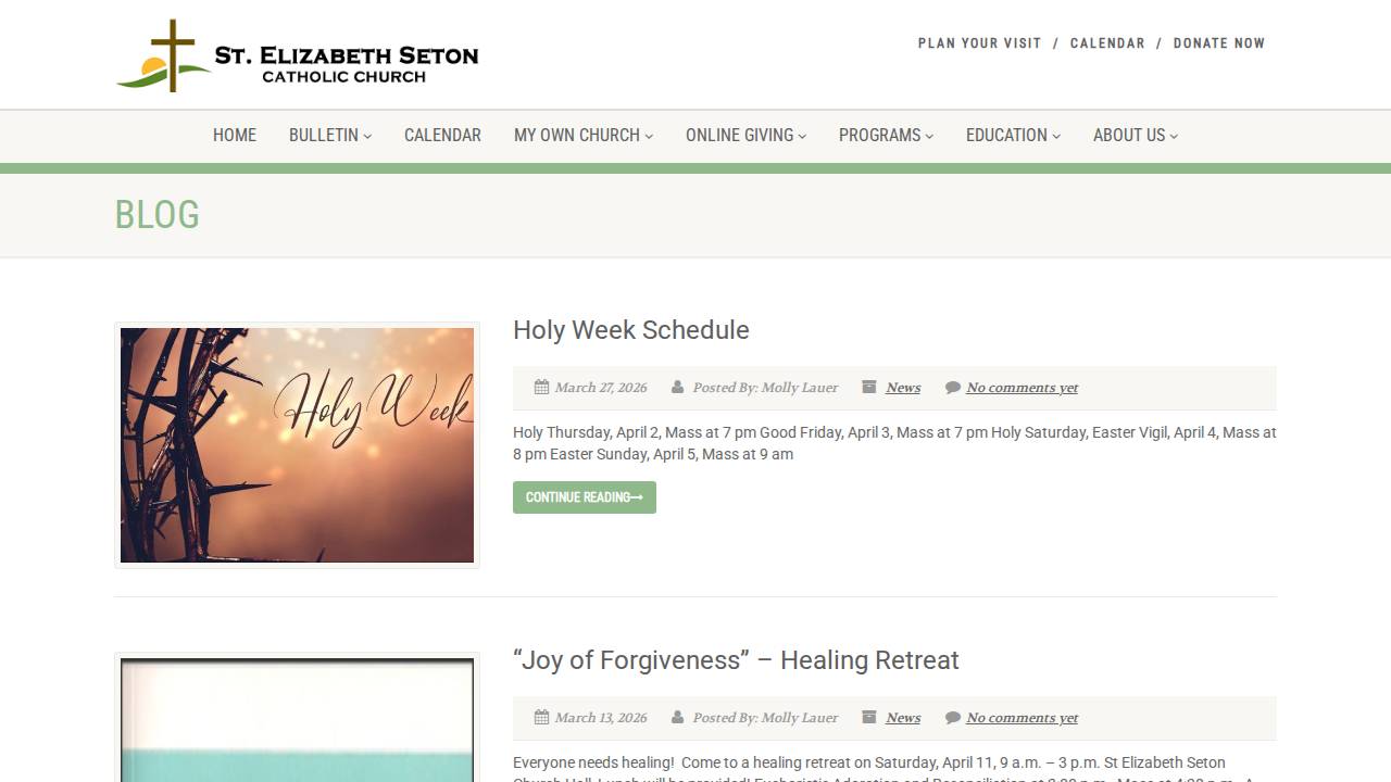 St Elizabeth Seton Church website screenshot