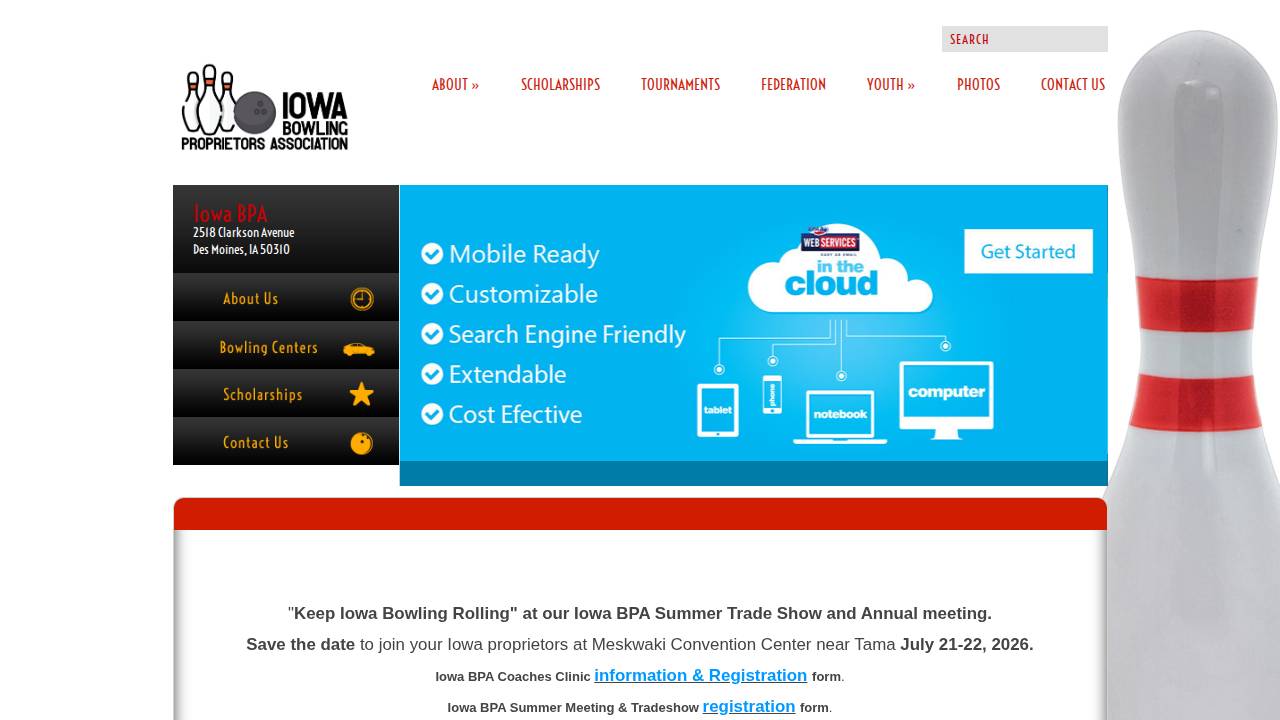 Iowa State Bowling Proprietors Assn website screenshot