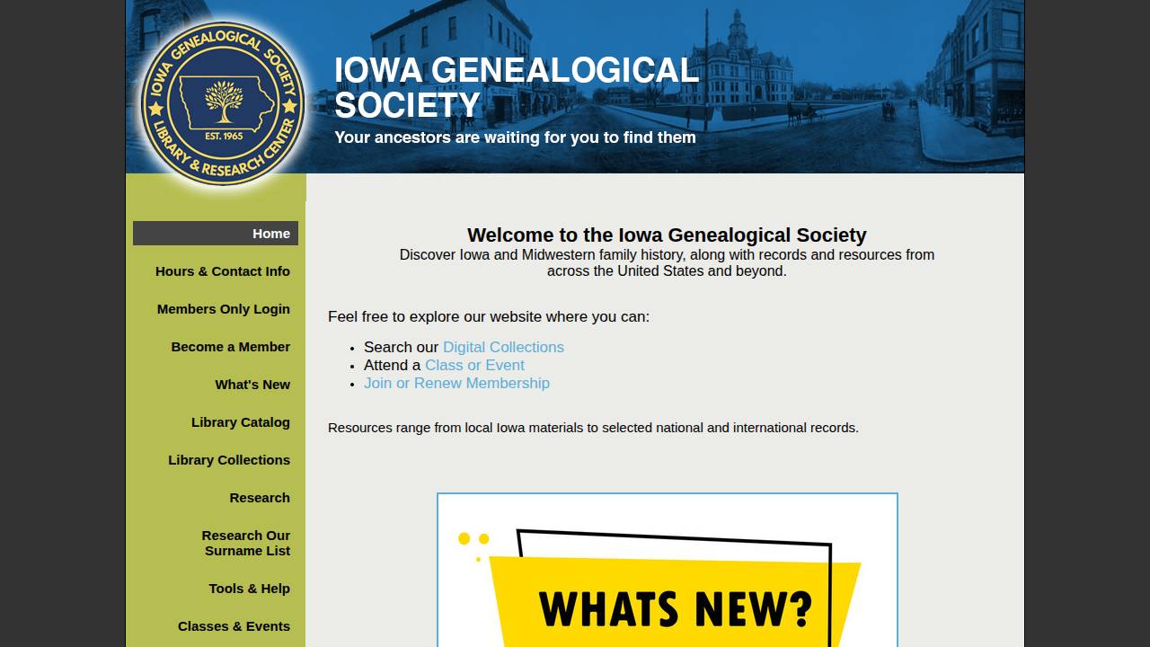 Iowa Genealogical Society website screenshot