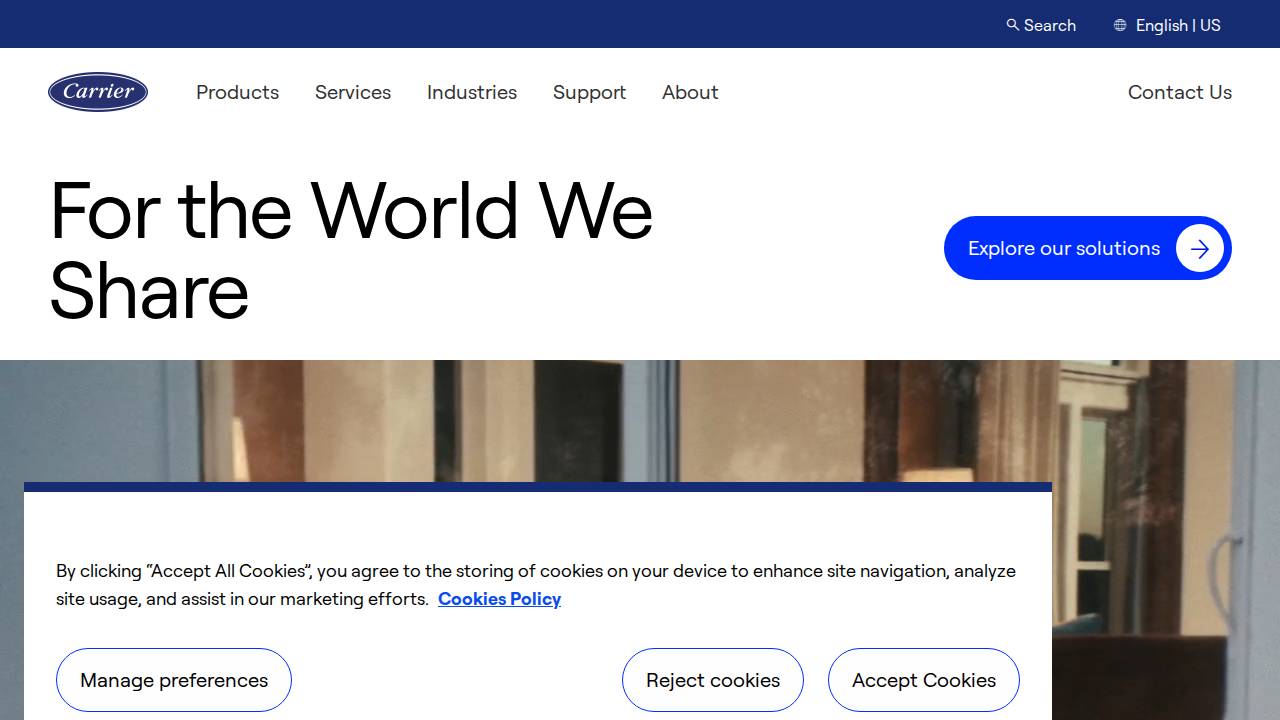Carrier Corp website screenshot