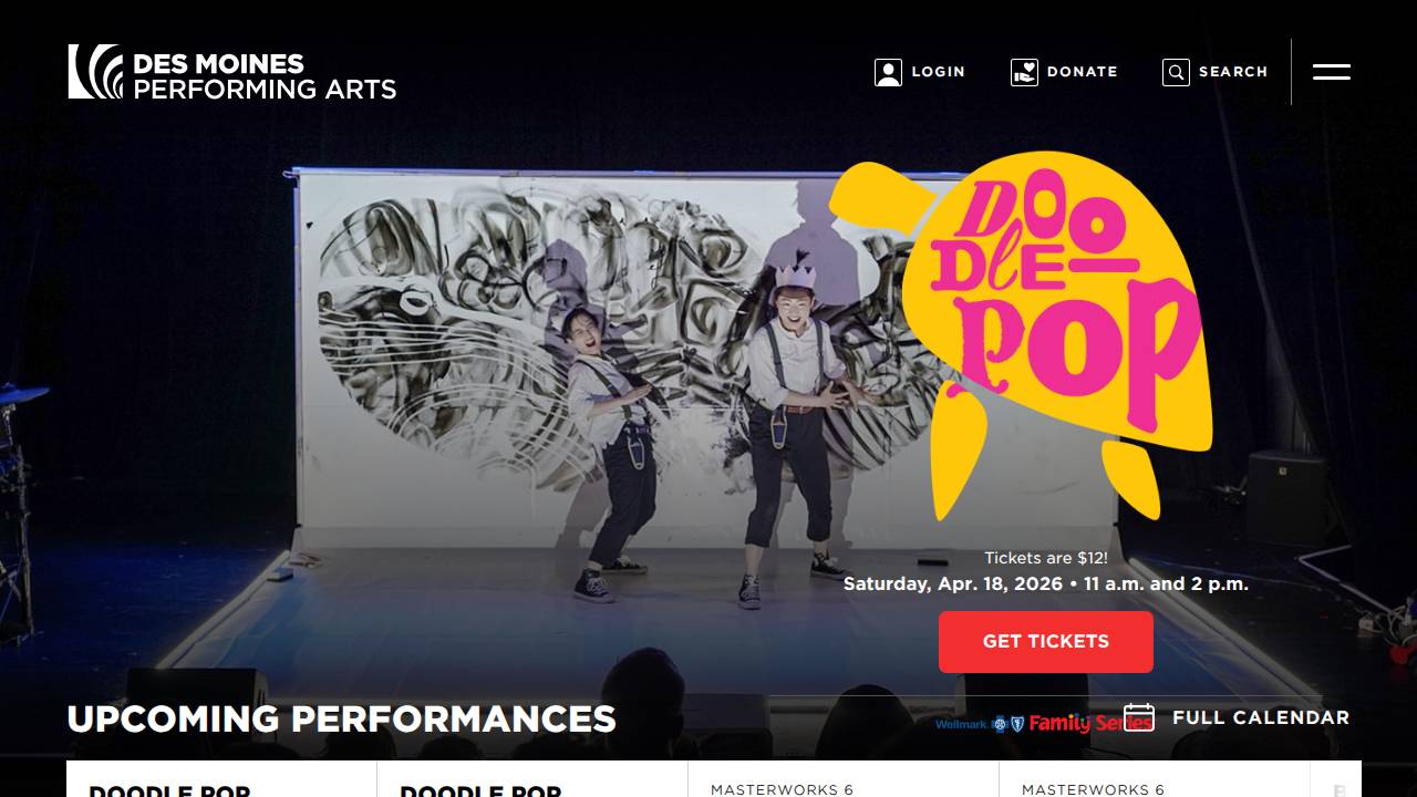 Des Moines Performing Arts website screenshot