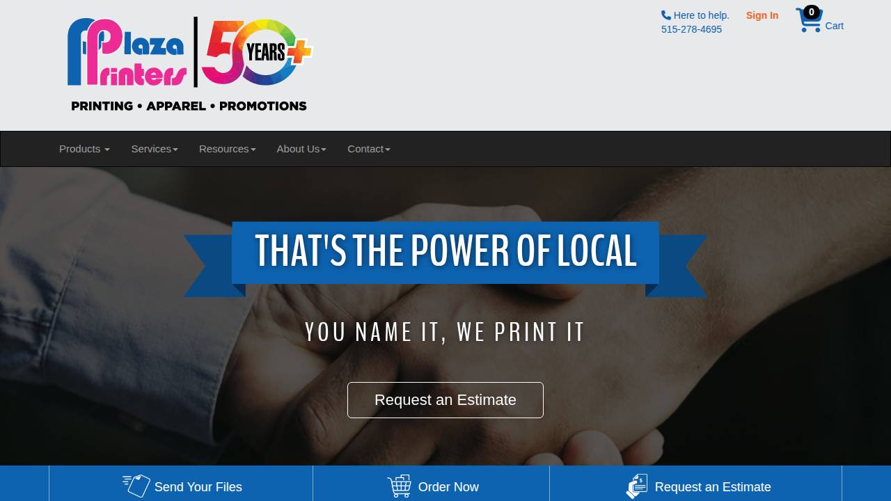 Plaza Printers website screenshot