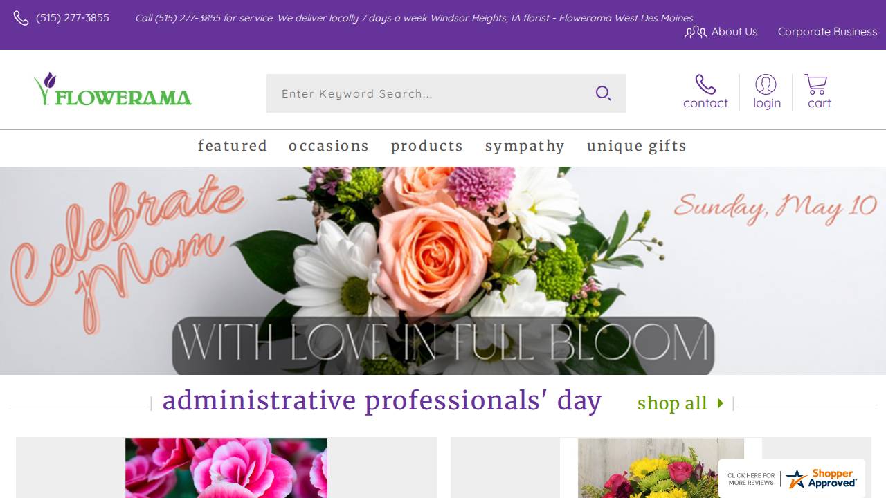 Flowerama Of America website screenshot