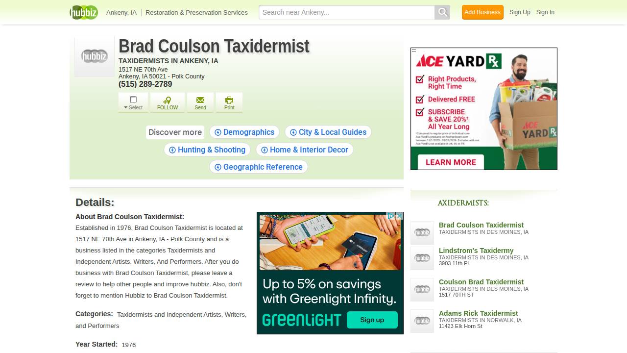Brad Coulson Taxidermy website screenshot