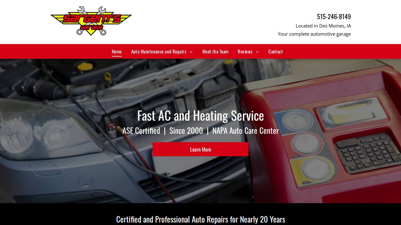 Sargent's Garage Inc. website screenshot
