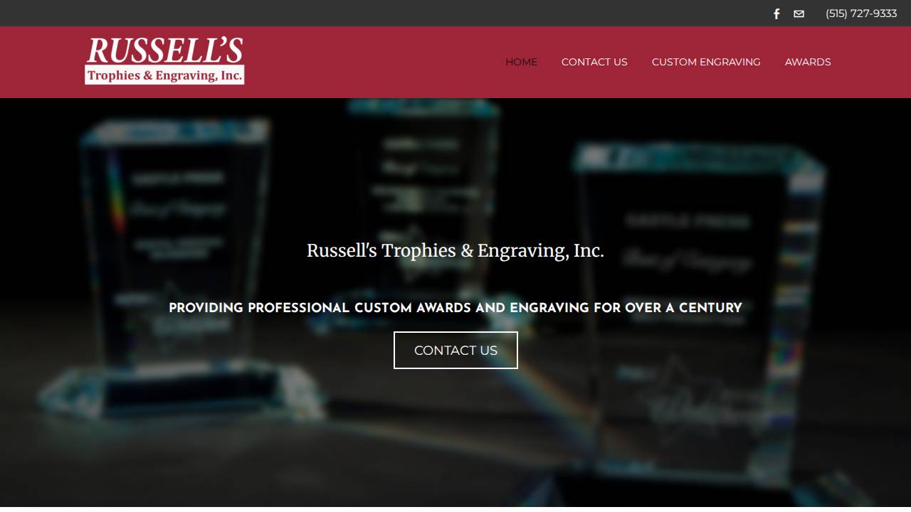 Russell's Trophies & Engraving Inc. website screenshot