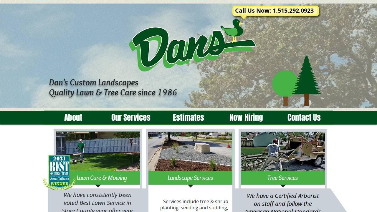 Dans Lawn Service Inc. website screenshot