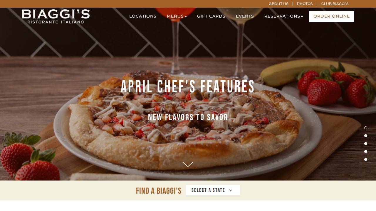 Biaggis Ristorante Italiano website screenshot