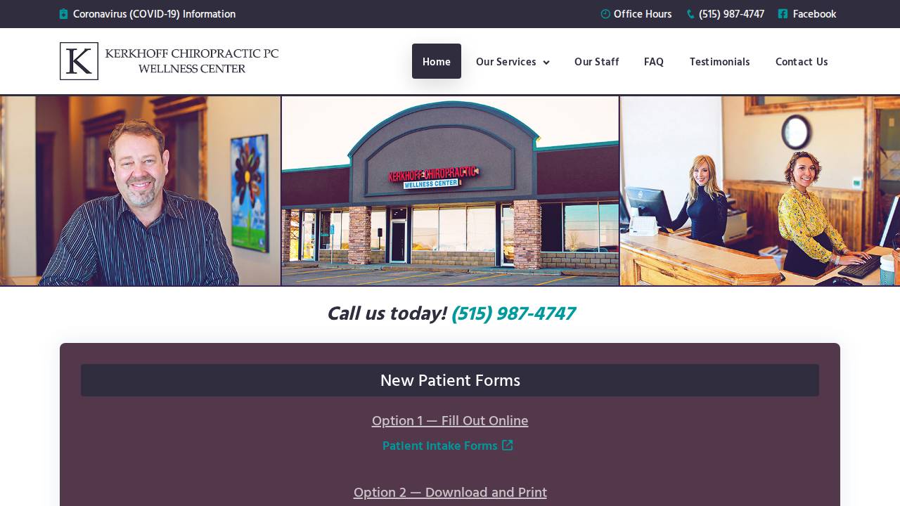 Kerkhoff Chiropractic PC website screenshot