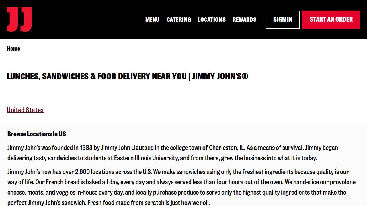 Jimmy Johns website screenshot