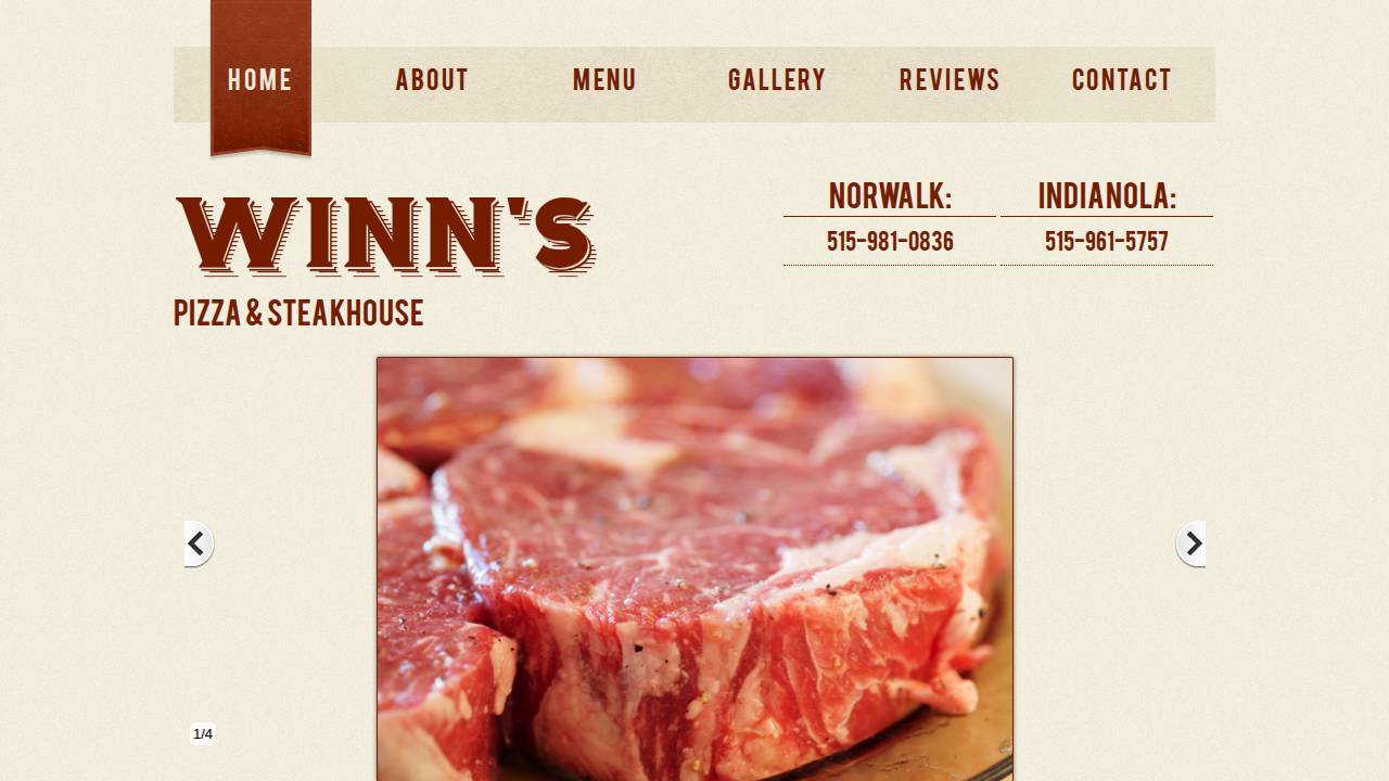 Winn Pizza & Steak House Inc. website screenshot