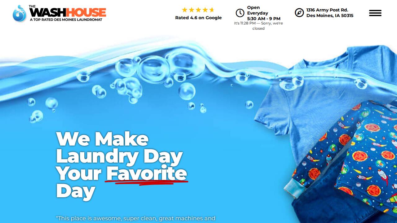 Wash House The website screenshot