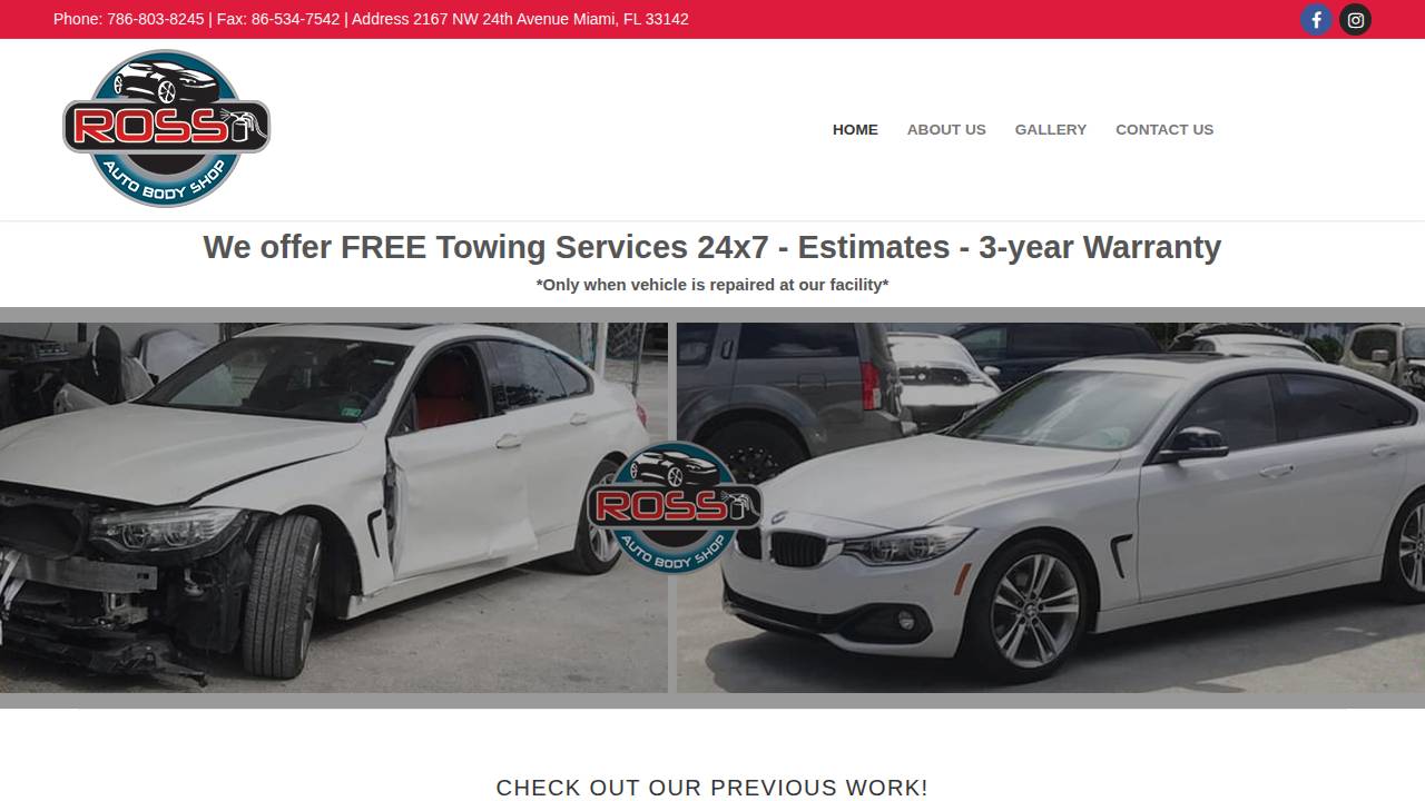 Ross Auto Body LLC website screenshot