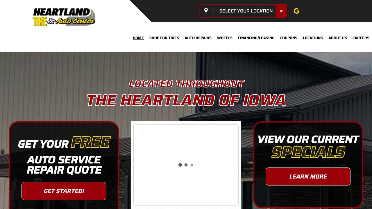 Heartland Tires & Treads Inc. website screenshot