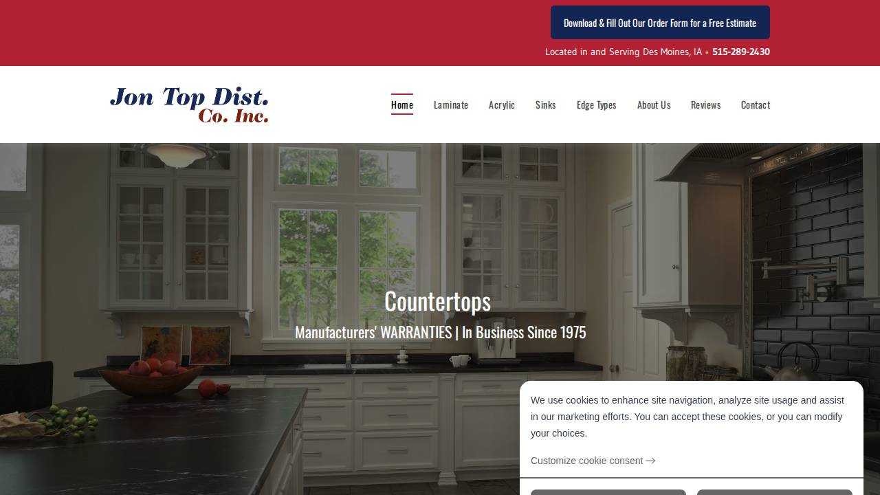 Jon-Top Distributing Co. Inc. website screenshot