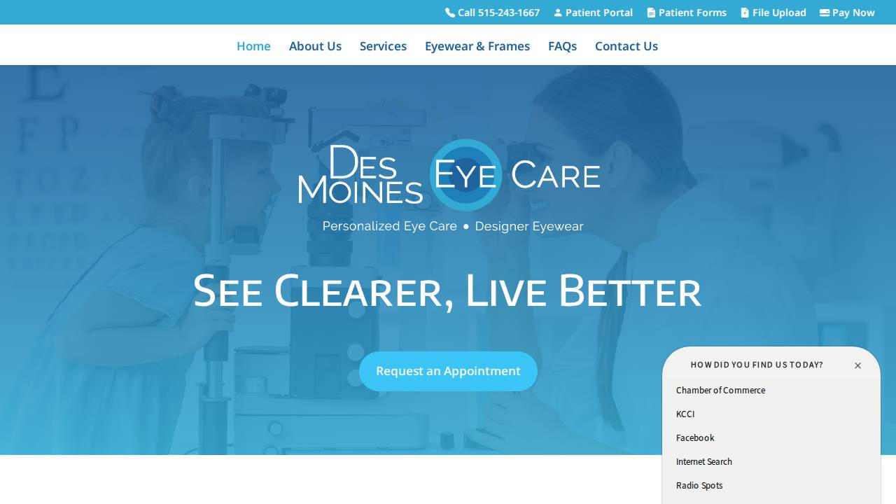 Des Moines Eye Care website screenshot