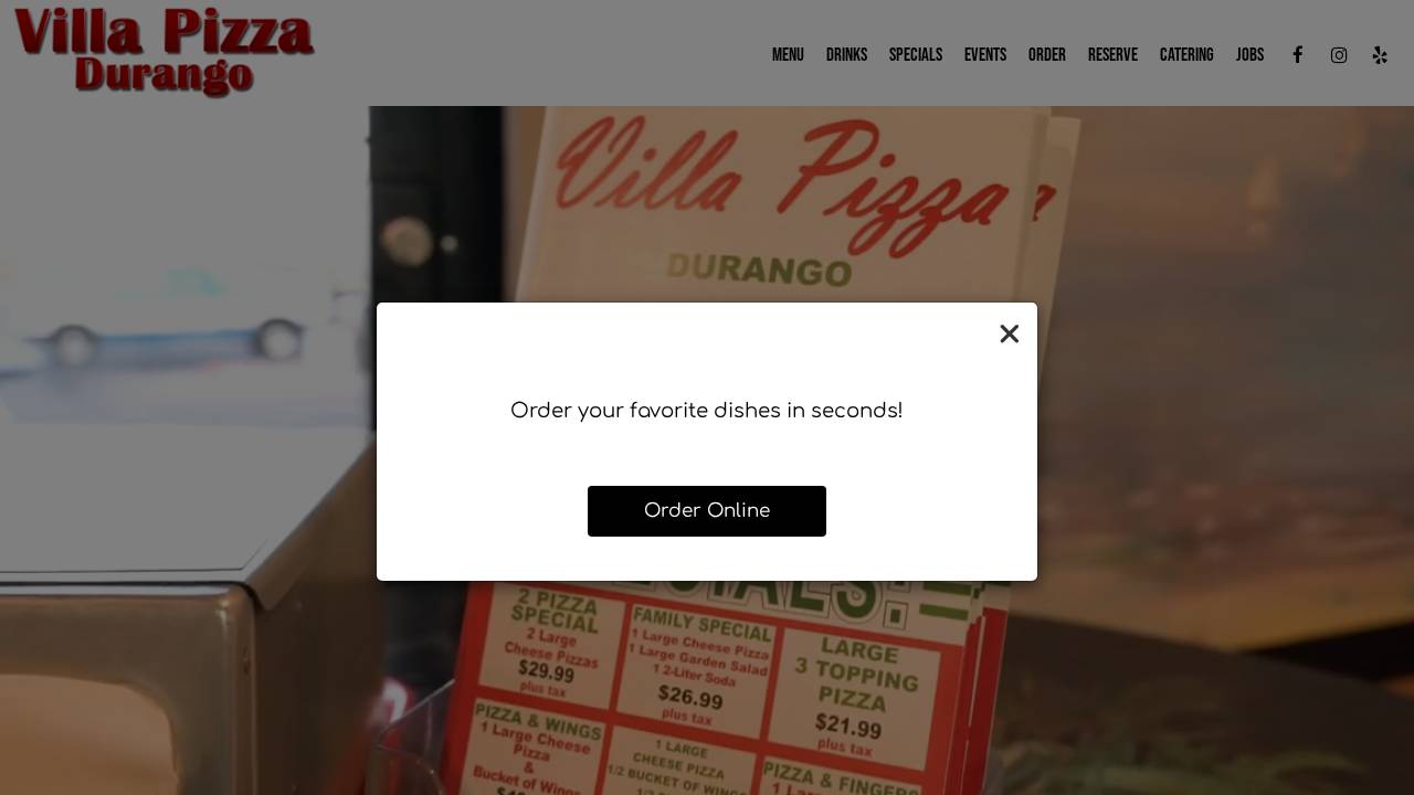 Villa Pizza website screenshot
