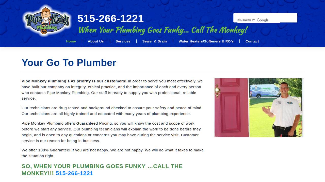 Pipe Monkey Plumbing LLC website screenshot
