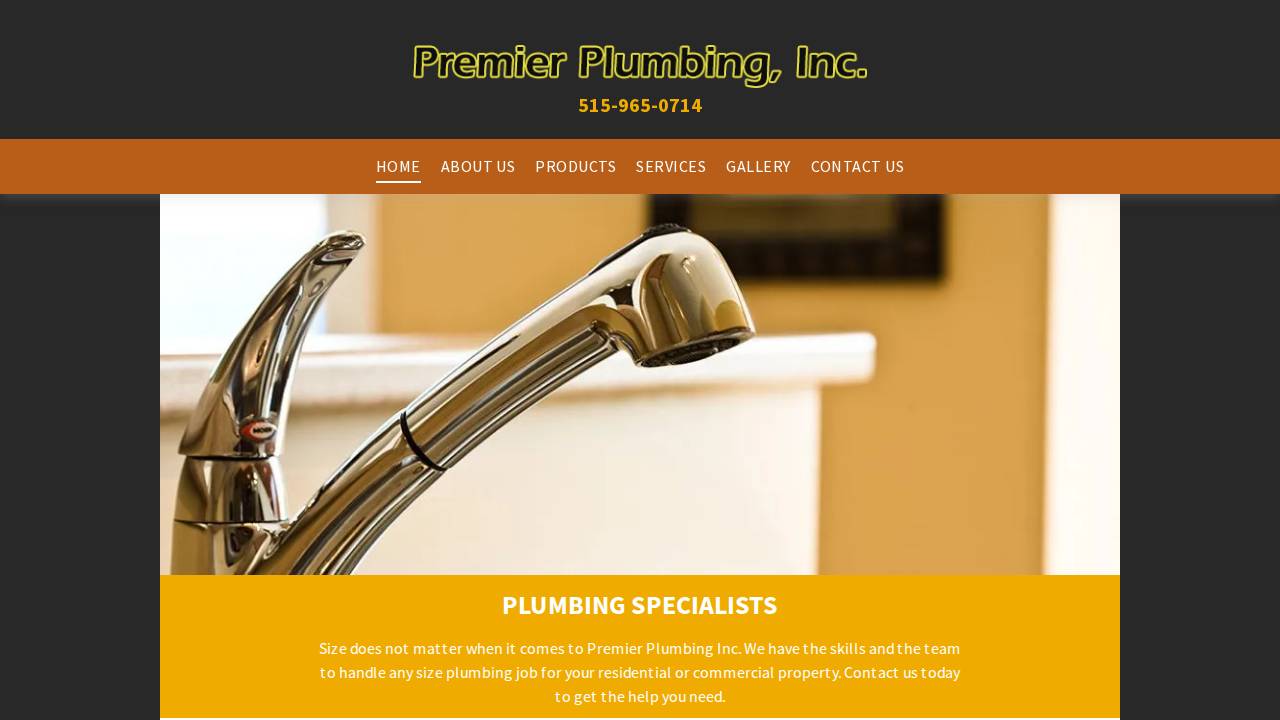 Premier Plumbing Inc. website screenshot