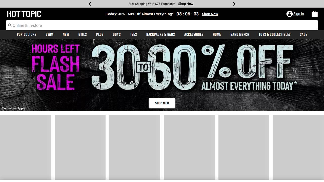 Hot Topic Inc. website screenshot