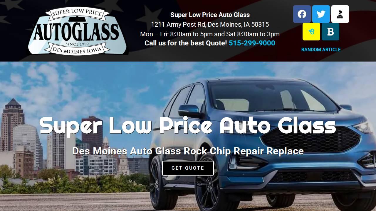 Wades Auto Glass Inc. website screenshot